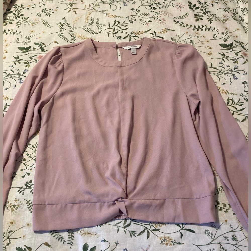 Twist Front & Back Smocked Work Blouse/Shirt/ Long Sleeve Top